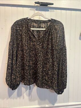 Blue Pepper Black Floral V-Neck Peasant Blouse